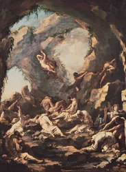 Monjes en oración, tentados por el diablo